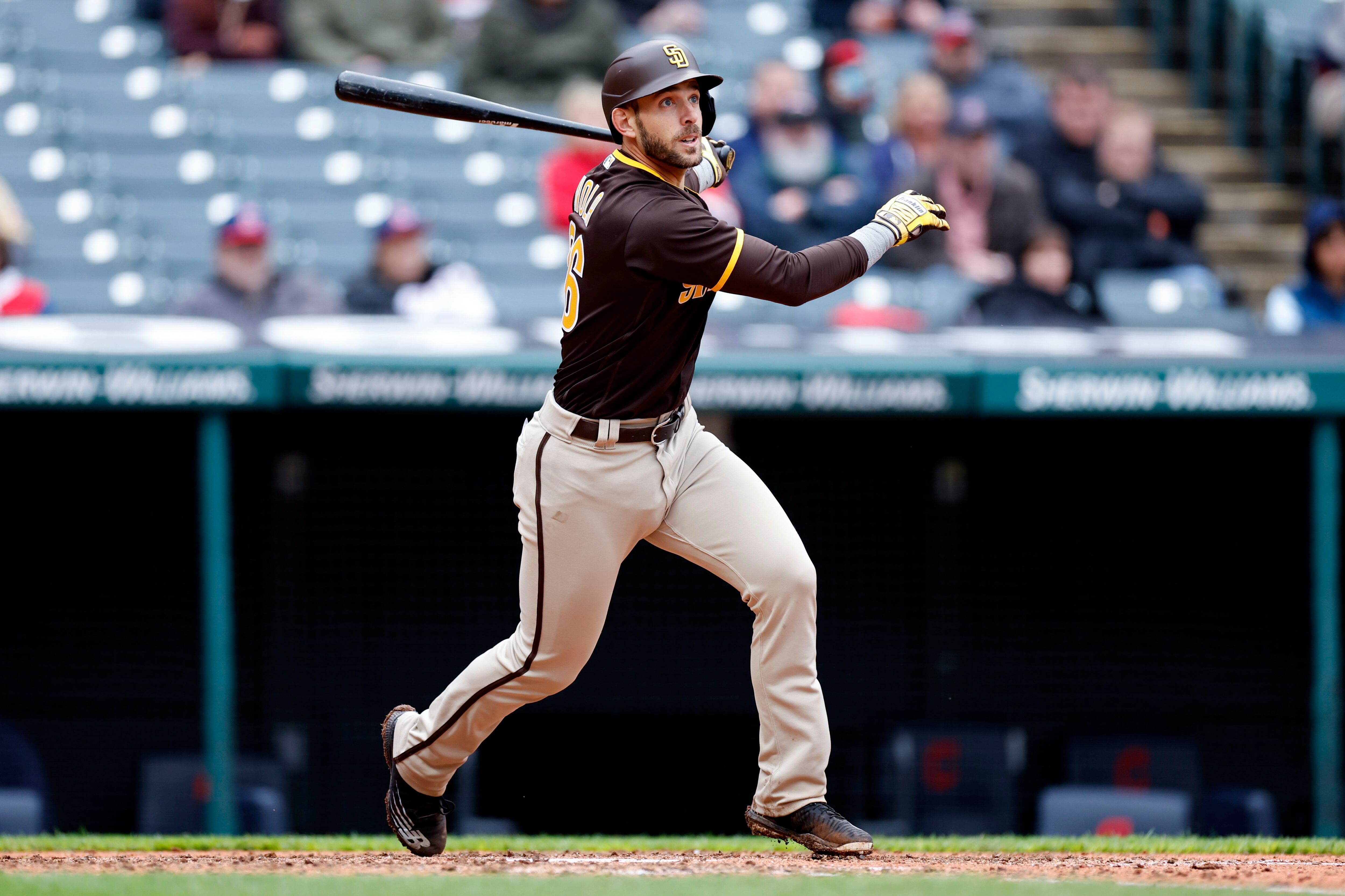 San Diego Padres' Luke Voit scores on a sacrifice fly by Austin