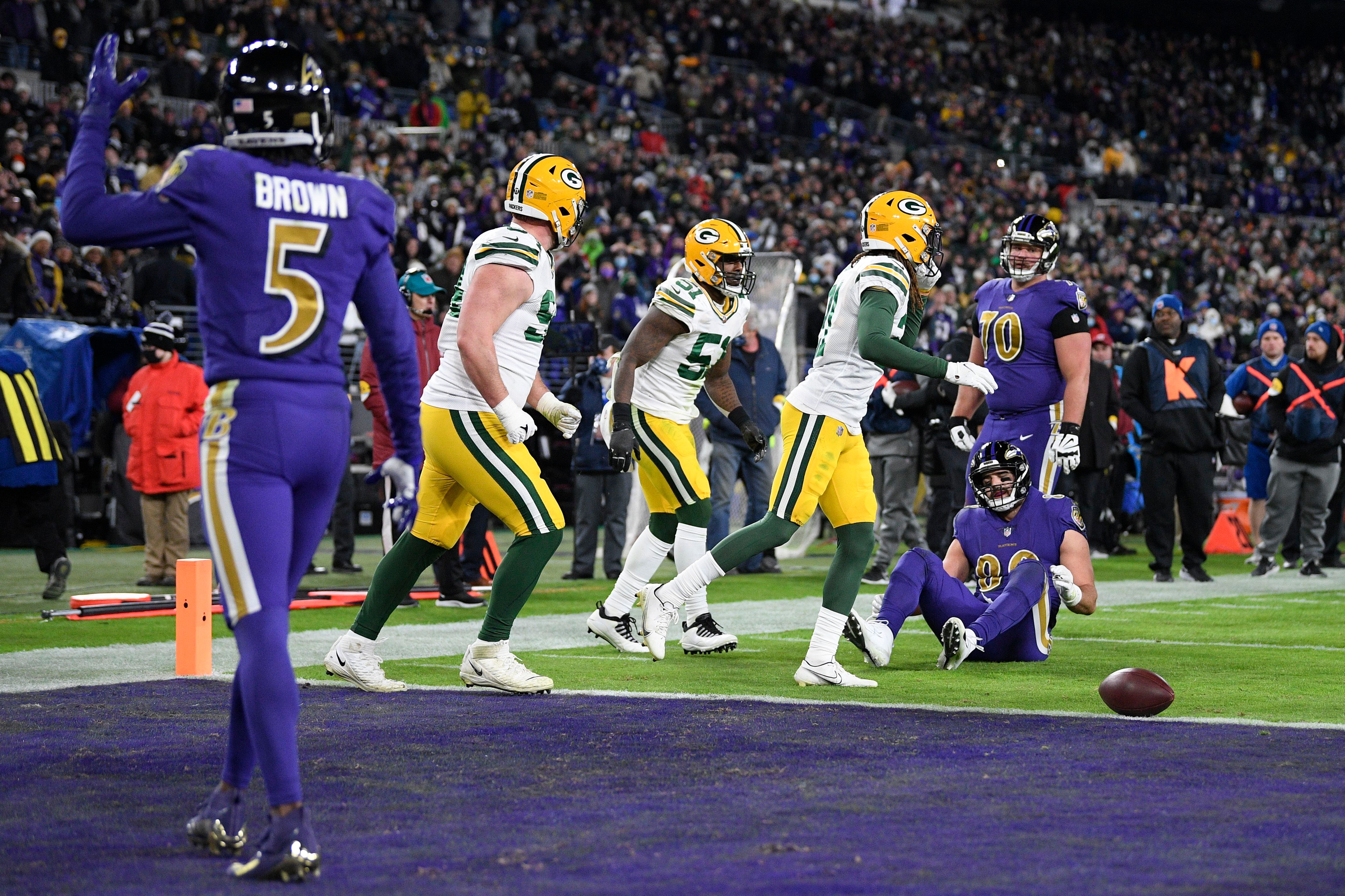 Baltimore Ravens cornerback Anthony Averett (23) walks off the field after  the Cleveland Browns defeated the