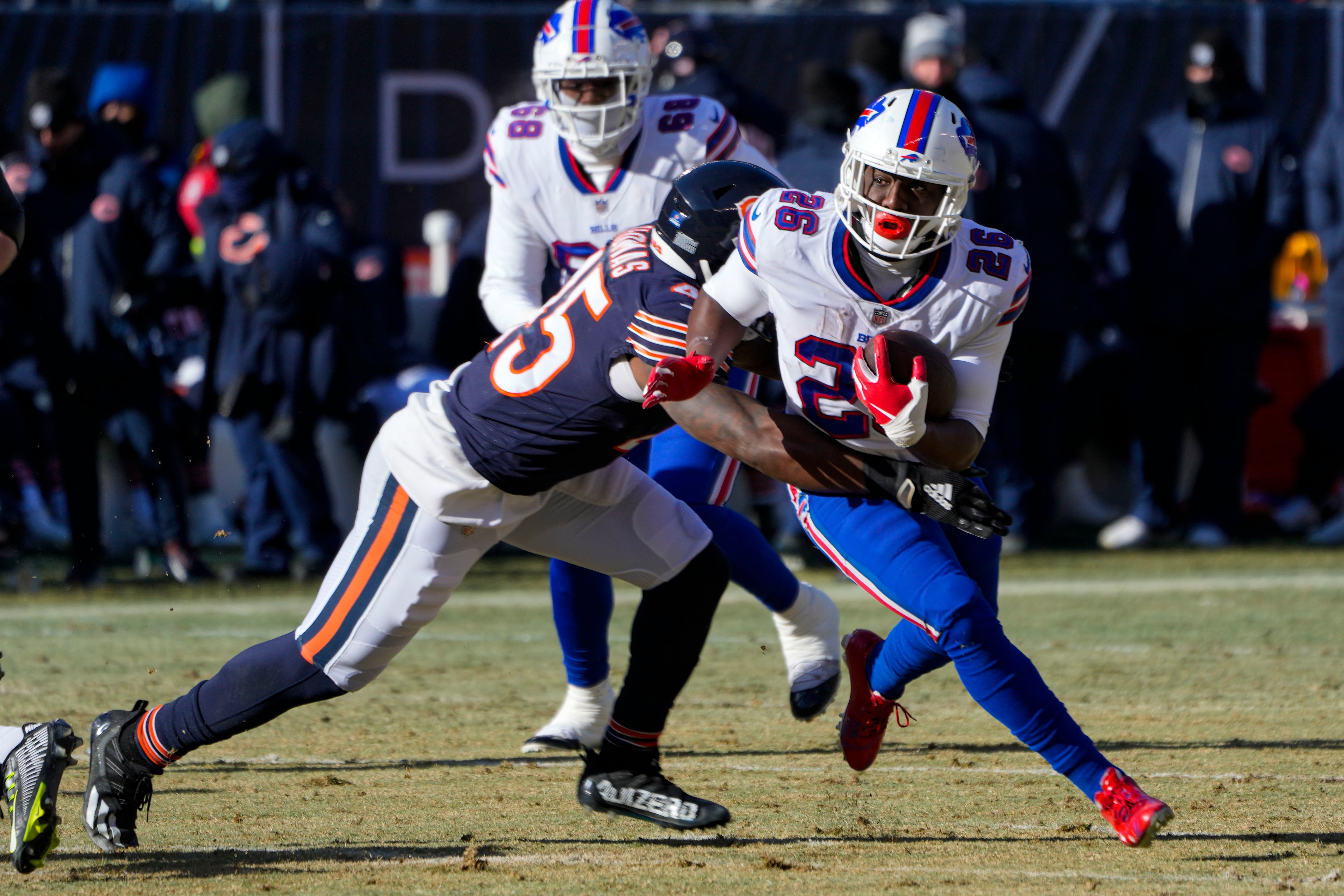 Buffalo Bills tackle Spencer Brown (79) walks off the field