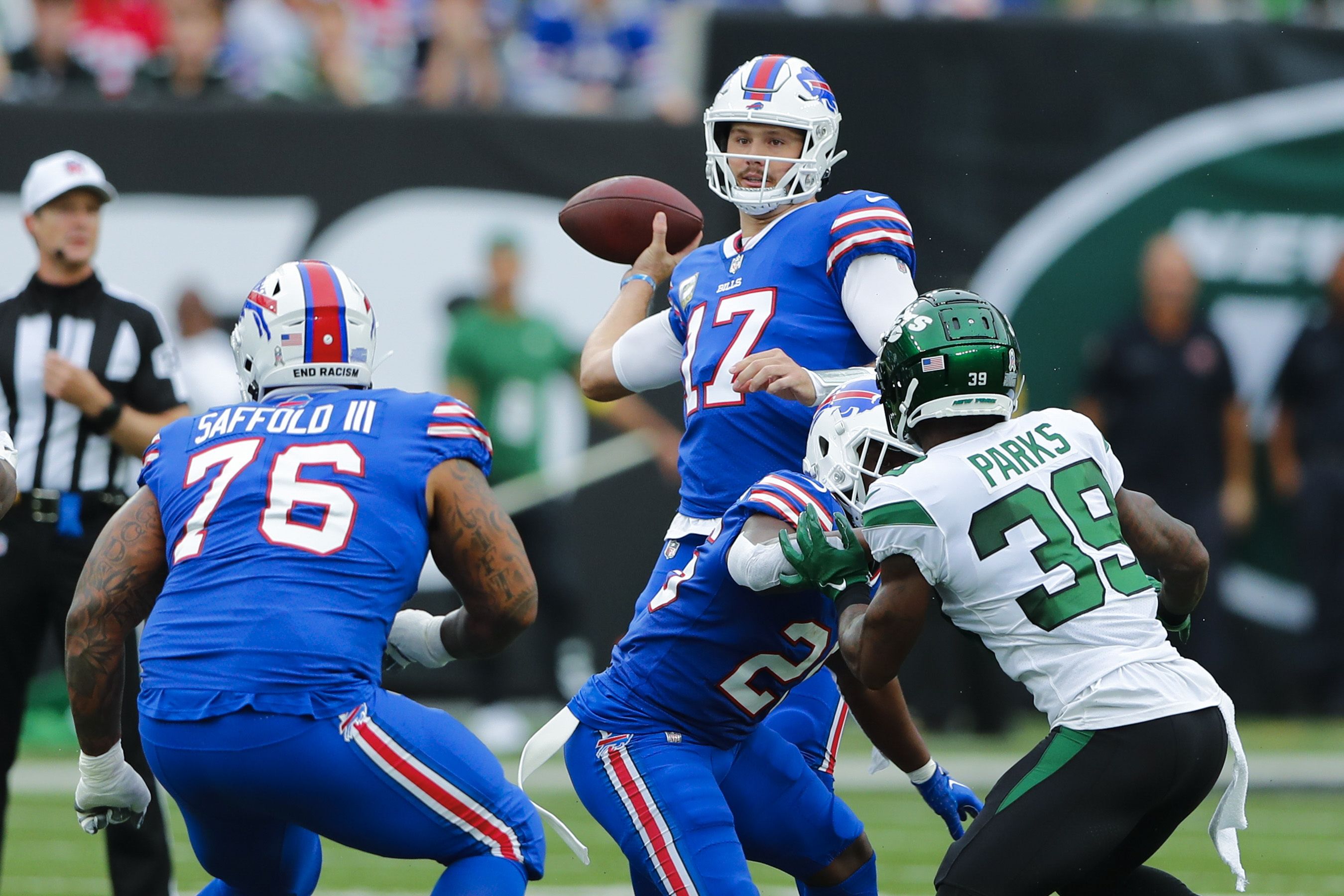 Buffalo Bills quarterback Josh Allen on-point in practice