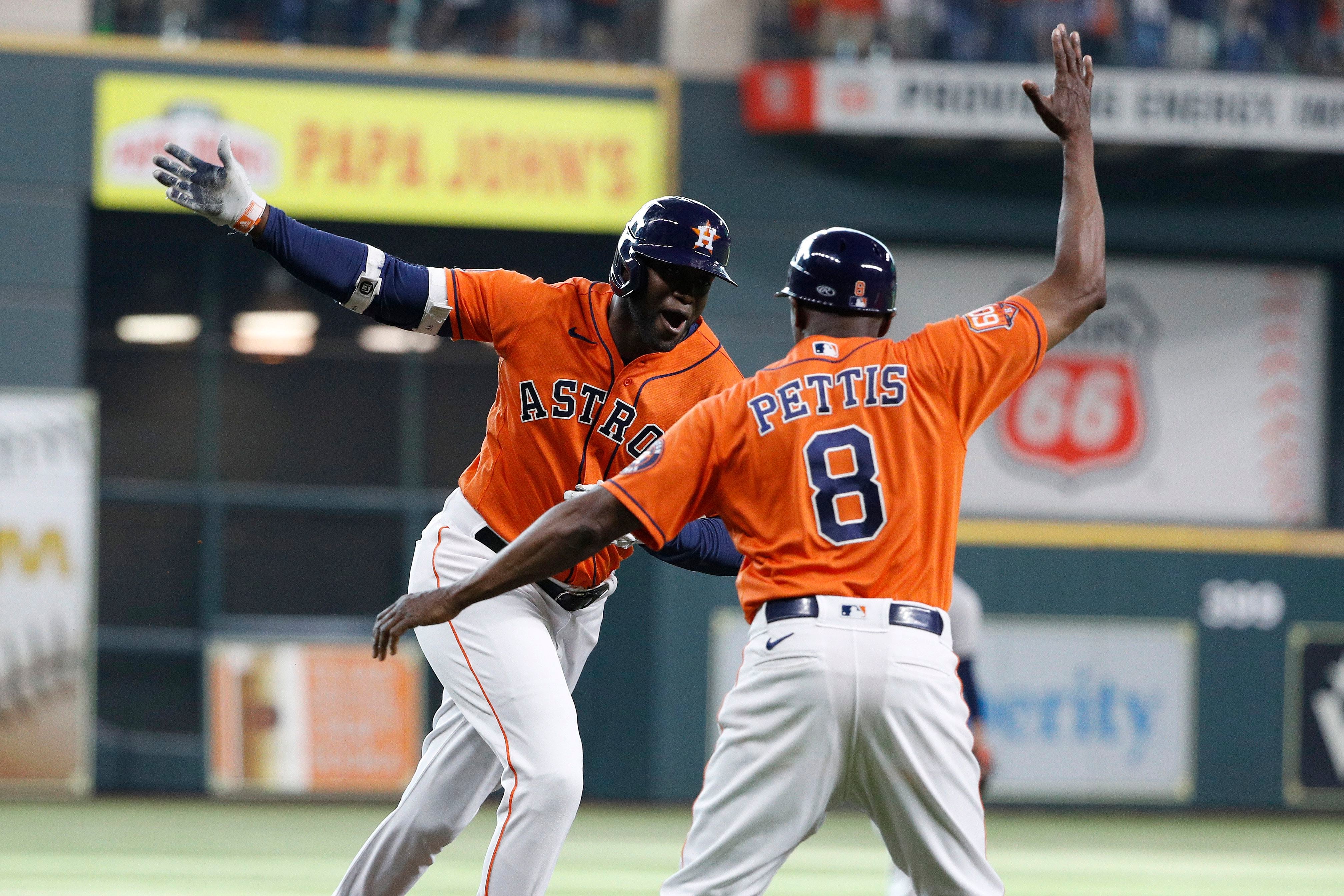 Houston Astros center fielder Jose Siri (26) bats in the bottom of the  fifth inning of the MLB game between the Houston Astros and the New York  Mets on Tuesday, June 21