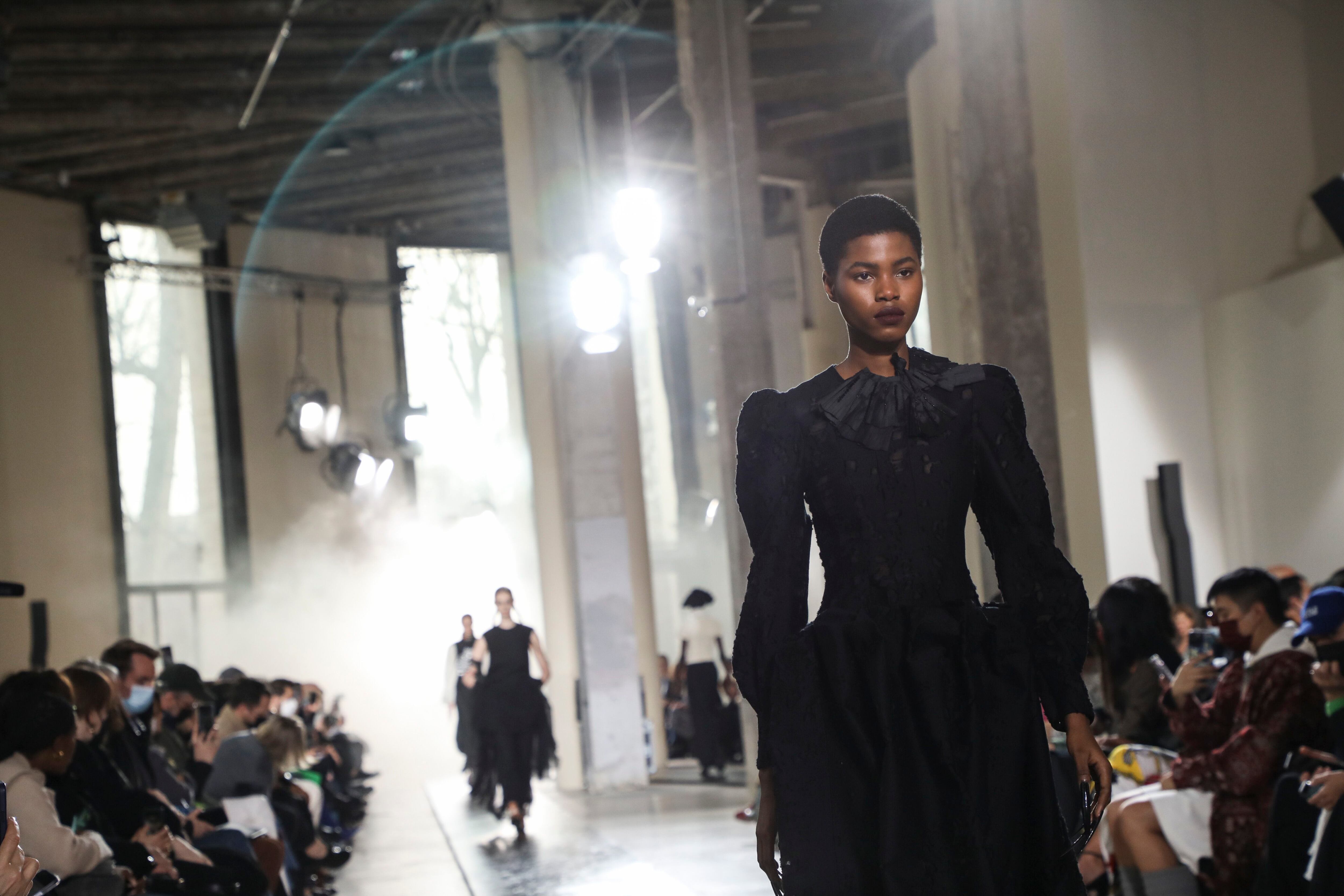 A model wears a creation as part of the Louis Vuitton Ready To Wear  Fall/Winter 2022-2023 fashion collection, unveiled during the Fashion Week  in Paris, Monday, March 7, 2022. (Photo by Vianney