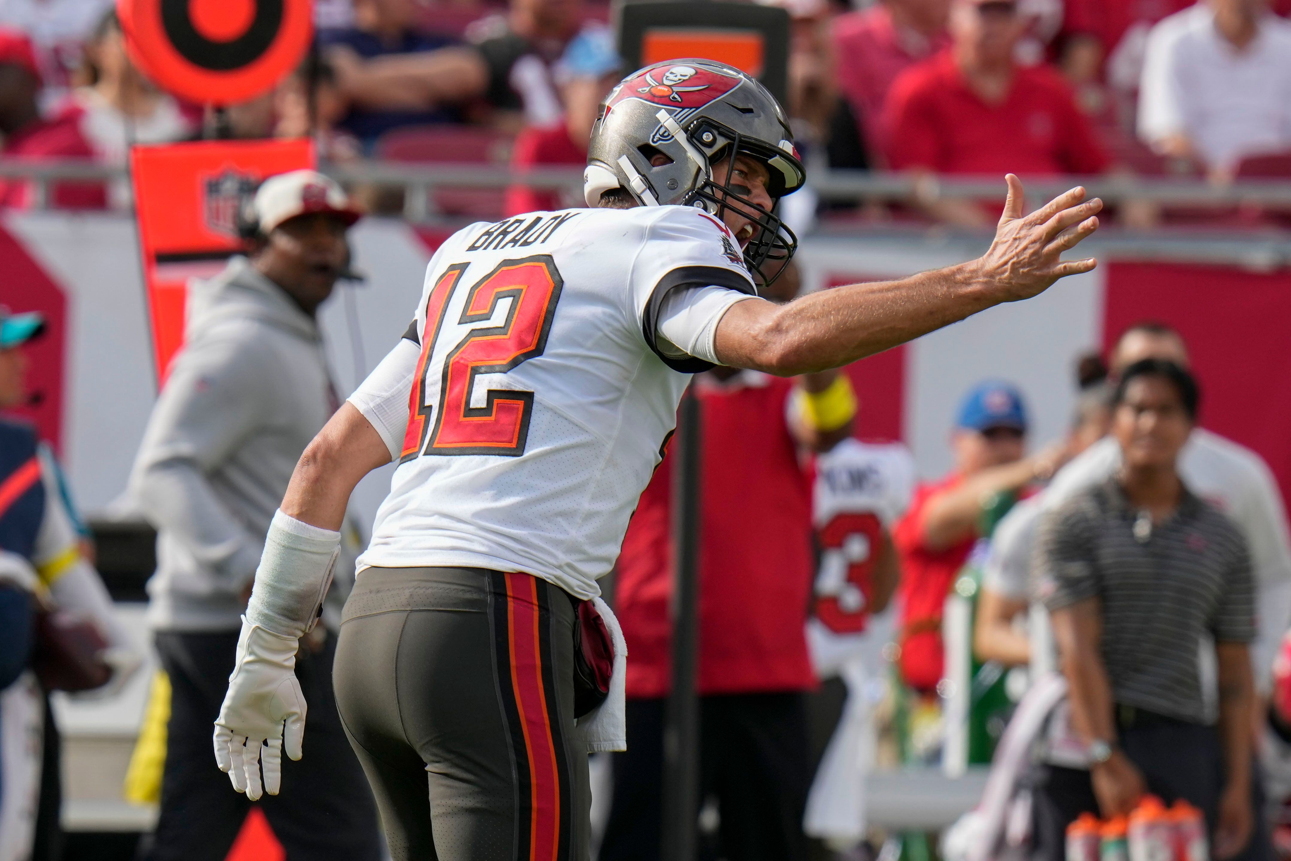 NFL FILE: Mike Alstott of the Tampa Bay Buccaneers points to the